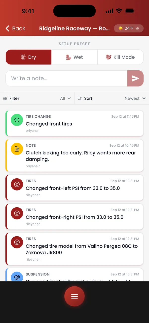 Spotter app — setup change history